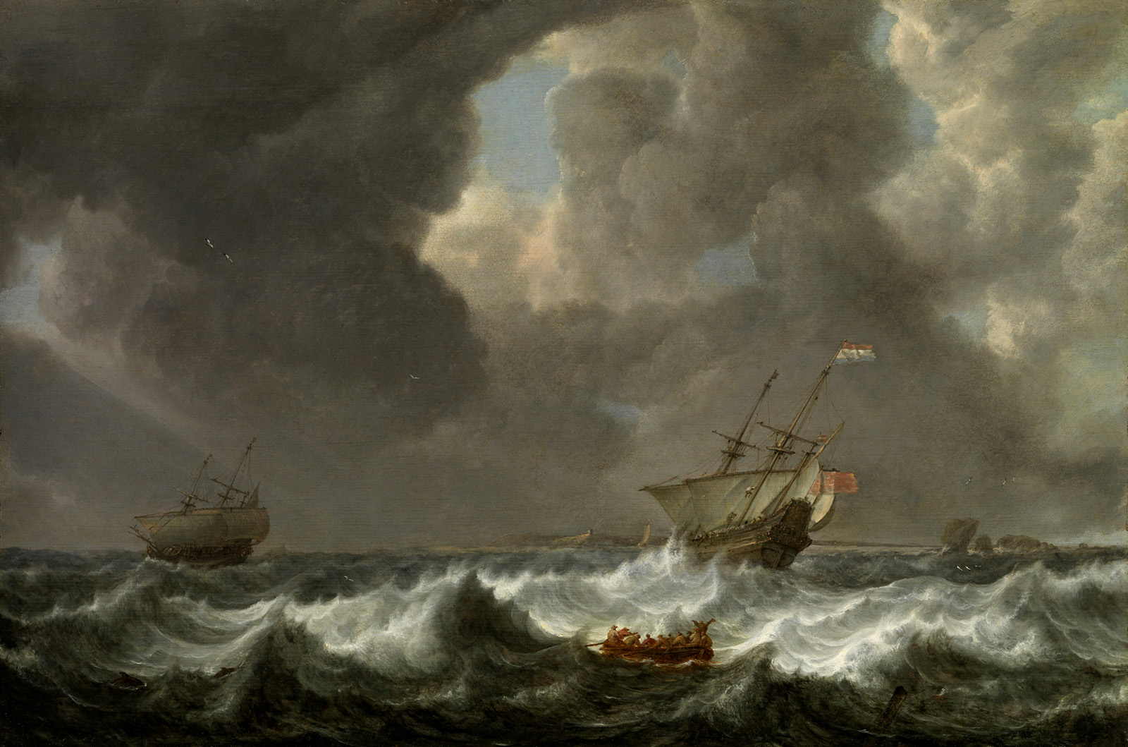 dutch merchantmen in rough seas
